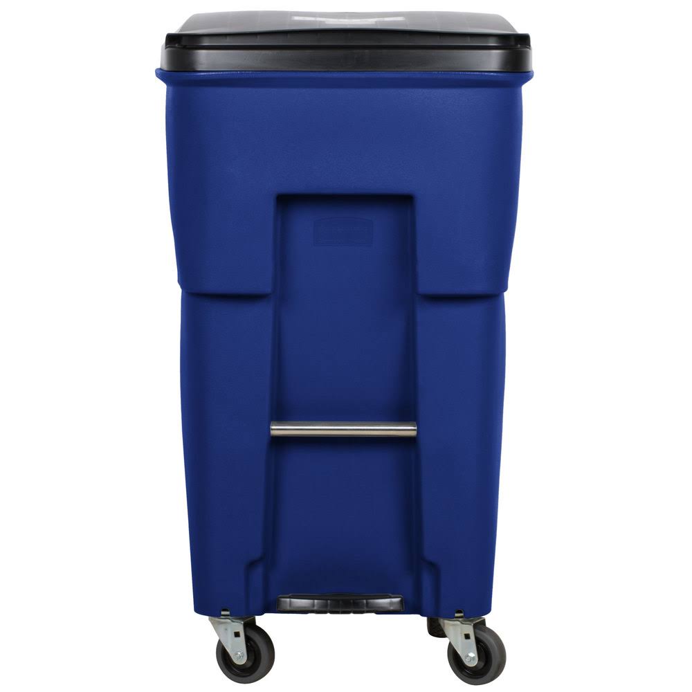 Rubbermaid 65 gal., Rectangular, Rollout Trash Can, Plastic, Blue 1971976