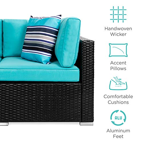 Best Choice Products 7-Piece Modular Outdoor Sectional Wicker Patio Conversation Set w/ 2 Pillows, Coffee Table, Cover Included - Gray/Navy