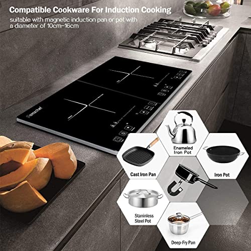 AMZCHEF Double Induction Cooktop 2 Burners Electric Cooker, Independent Control,10 Temperature/Power Levels