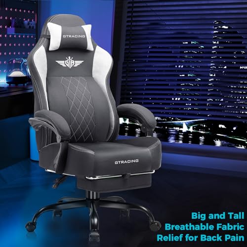 GTPLAYER Big and Tall Gaming Chair Breathable Fabric Computer Chair with Strong Lumbar Support, Comfortable Office Chairs with Pocket Spring Cushion