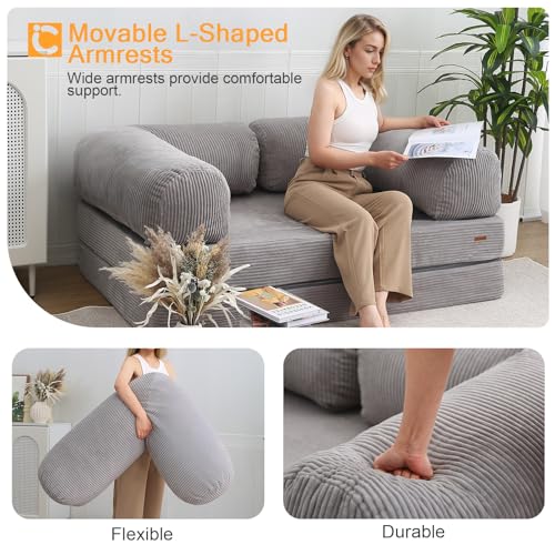 COMAX Folding Sofa Bed, Convertible Chair Bed Corduroy 3-in-1 Foldable Floor Couch with High-Density Foam, Futon Sofa Sleeper Mattress