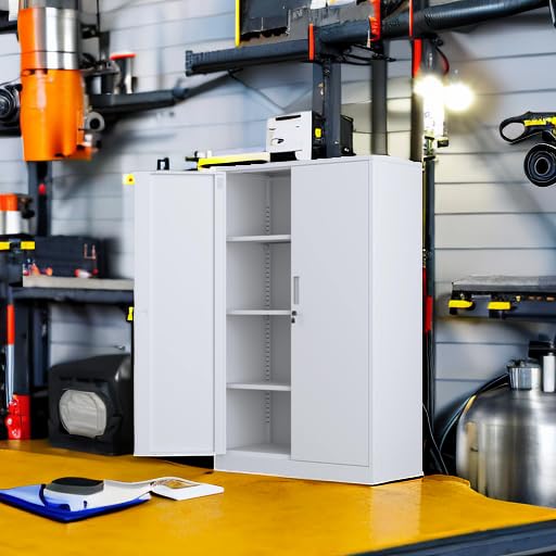 Metal Storage Cabinet with Locking Doors and 3 Adjustable Shelves