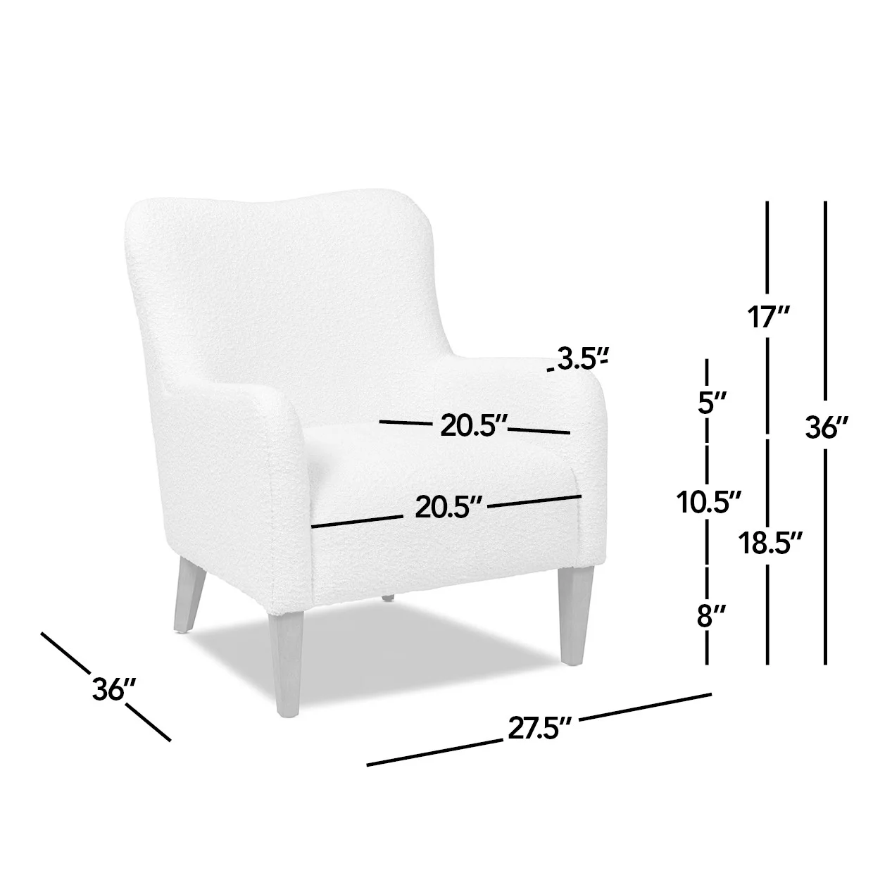 Jennifer Taylor Home Nimbus 27.5" Curved Accent Chair, Ivory White Boucle