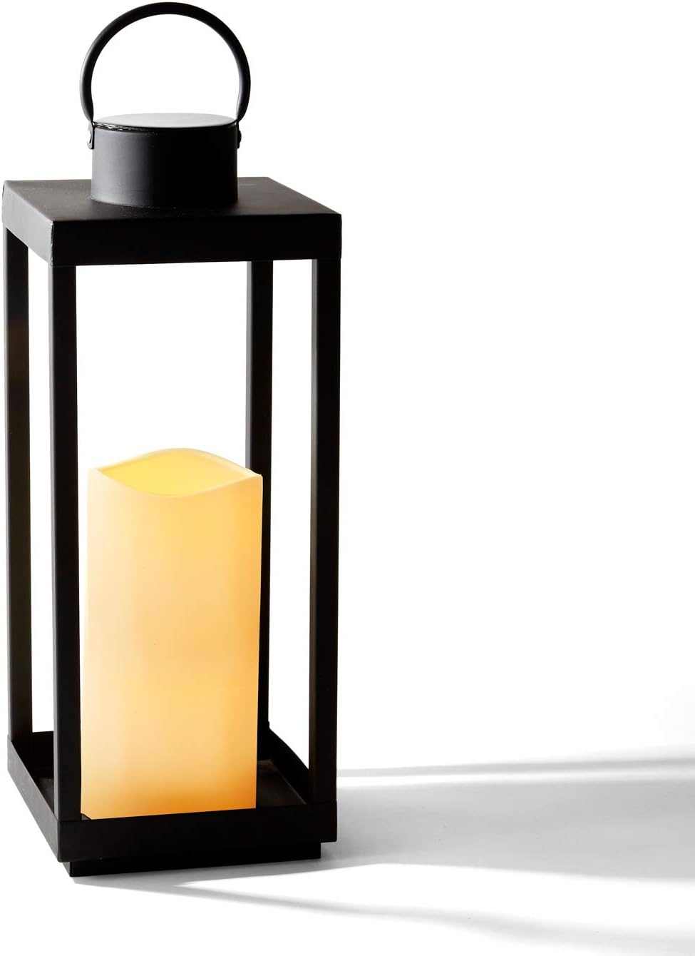 Large Outdoor Lantern with Solar Candle - 18 Inch Tall, Matte Black Metal Frame, Waterproof Flameless Pillar Candle, Dusk to Dawn Timer