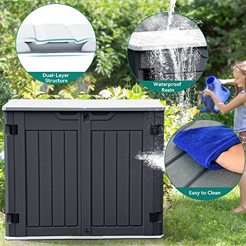 YITAHOME Outdoor Horizontal Storage Sheds w/o Shelf, Weather Resistant Resin Tool Shed, Multi-Opening Door for Storage of Bike, Trash Cans