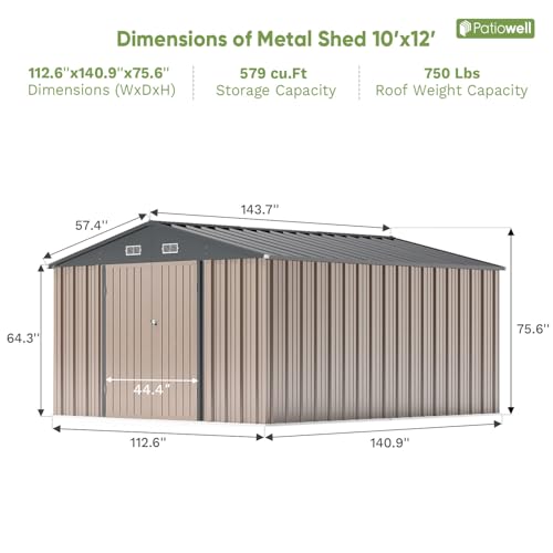 Patiowell 5x3 FT Outdoor Storage Shed, Tool Shed with Sloping Roof and Lockable Door, Metal Shed for Backyard Garden Patio Lawn, Brown