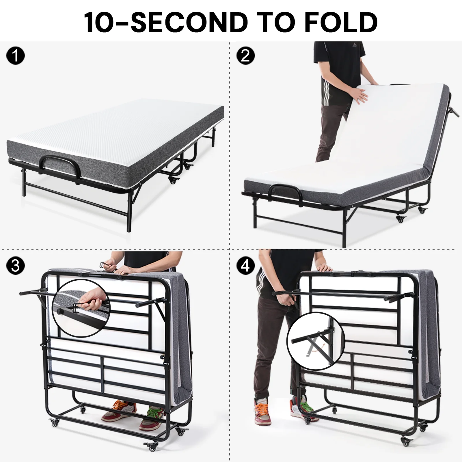 SunsGrove Folding Bed with Mattress, 75" x 31", Rollaway Bed Guest Bed Portable Foldable Extra Bed for Adults