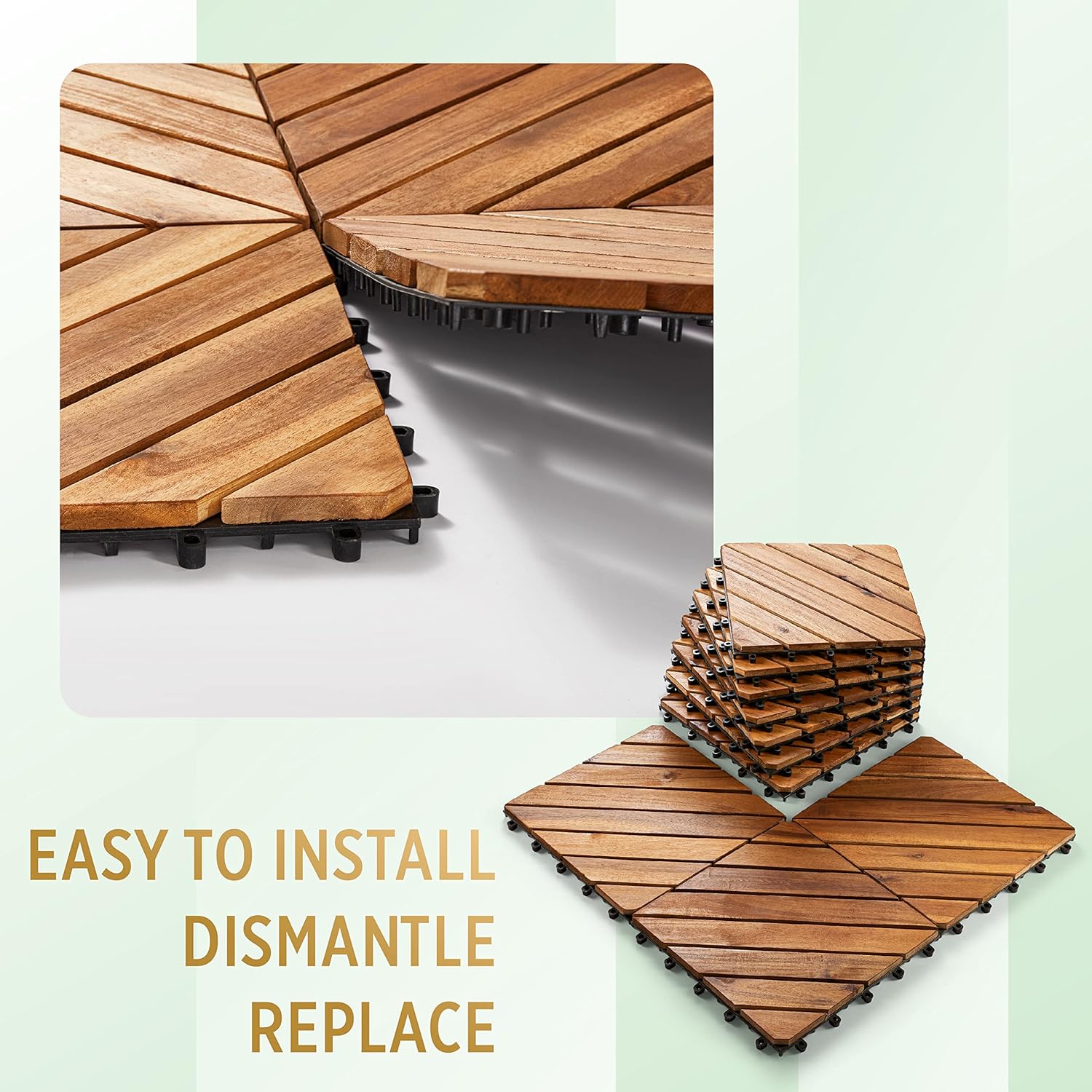 Solid Wood Interlocking Flooring Tiles (Pack of 10, 12 x 12), Acacia Deck Tiles, Floor Tiles for Both Indoor and Outdoor Use