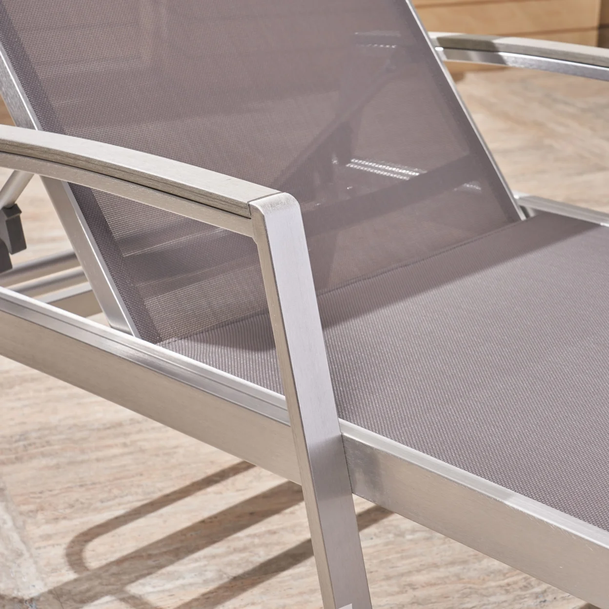 GDF Studio Joy Outdoor Aluminum Adjustable Chaise Lounges, Set of 2, Gray Mesh and Silver