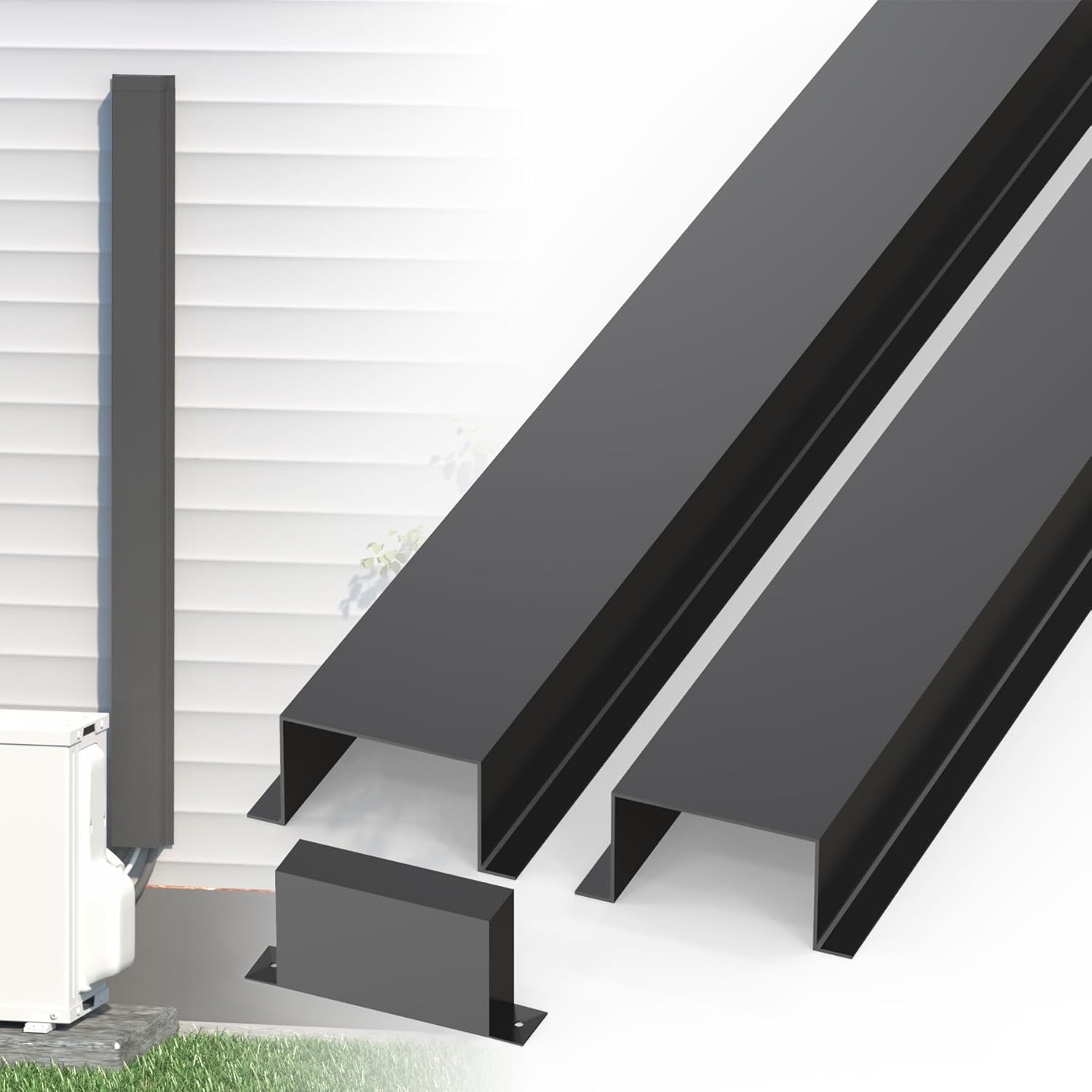 LBG Products 6" x 4" Metal Decorative Line Set Cover Kit for Ductless Mini Split,Central Air Conditioner,Heat Pump,Mini Split Accessories(Black)