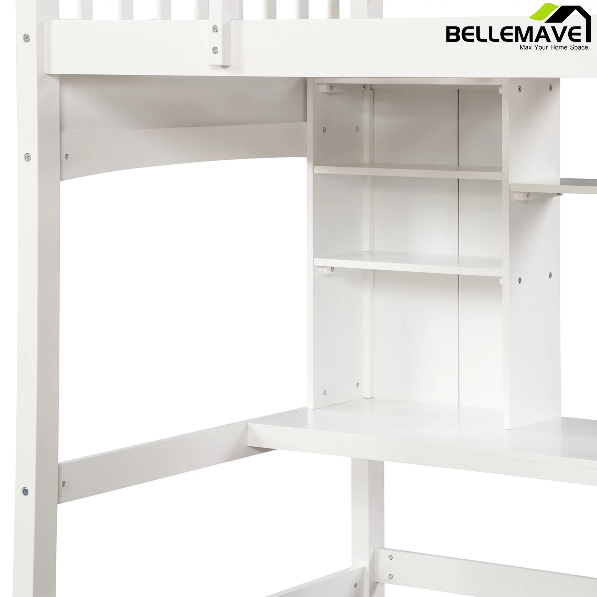 Bellemave Twin Size High Loft Bed with Storage Shelves, Desk and Ladder for Kids Bedroom,Solid Wood Bed frame with Safety Guardrails for Teens