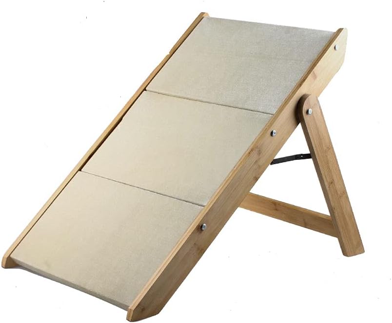 MOUOGO Wooden Pet Stairs/Pet Steps, Bamboo Portable 2-in-1 Pet Ramp for Small to Large Dogs and Cats, Nonslip 3-Step Dog Steps for High Beds