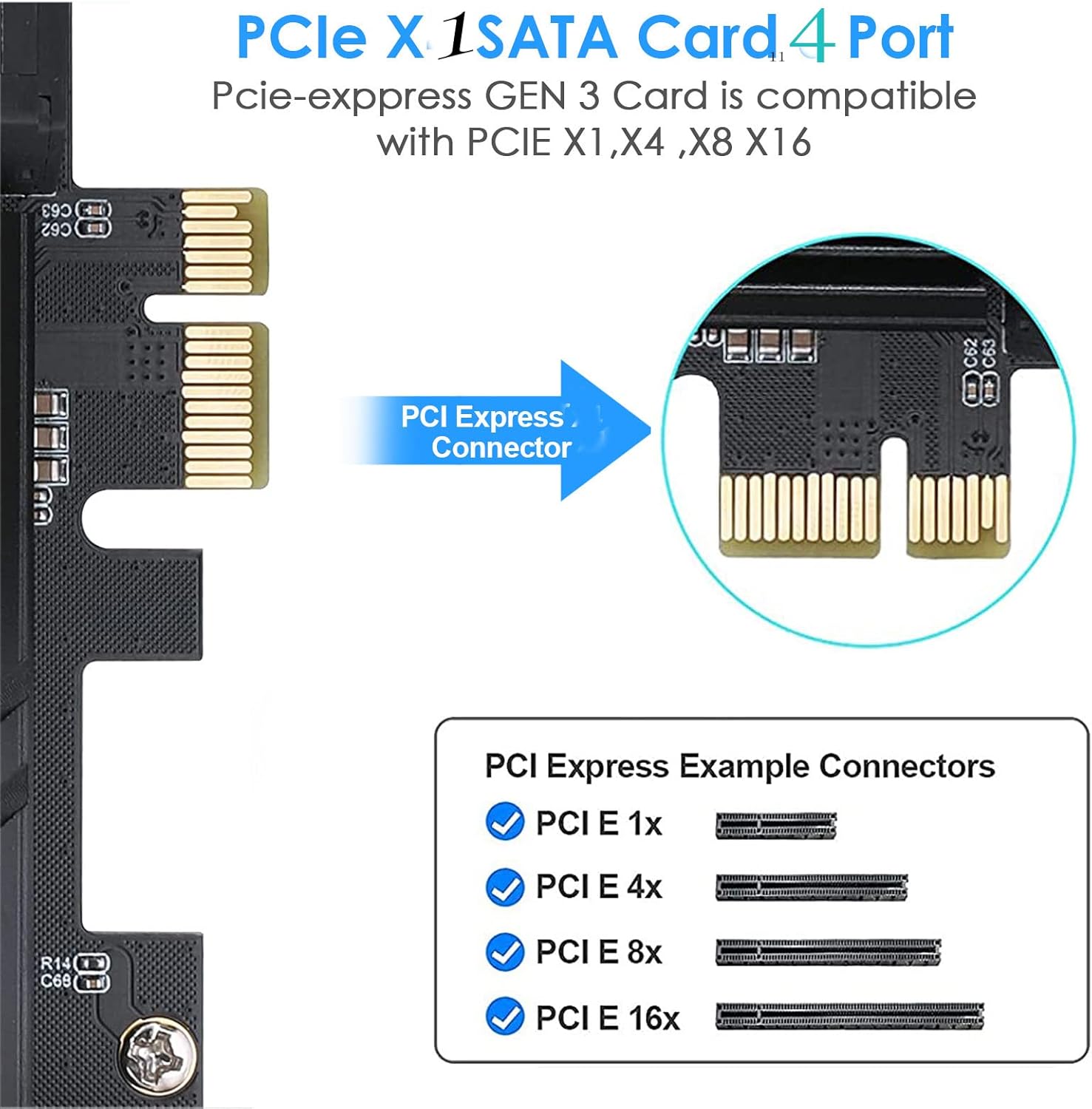 PCIe x1 SATA Card 6 Port, SATA 3.0 Controller Expansion Card with 6 SATA Cables & Low Profile Bracket,SATA III PCIE Gen3 Adapter(6Gbps) ASM1166 Chip