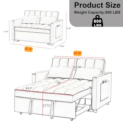 68.11" Corduroy Sleeper Chair Bed with USB Port, Cup Holders & Side Storage Pockets – 3-in-1 Foldable Sofa Bed for Guest Room, Living Room – White