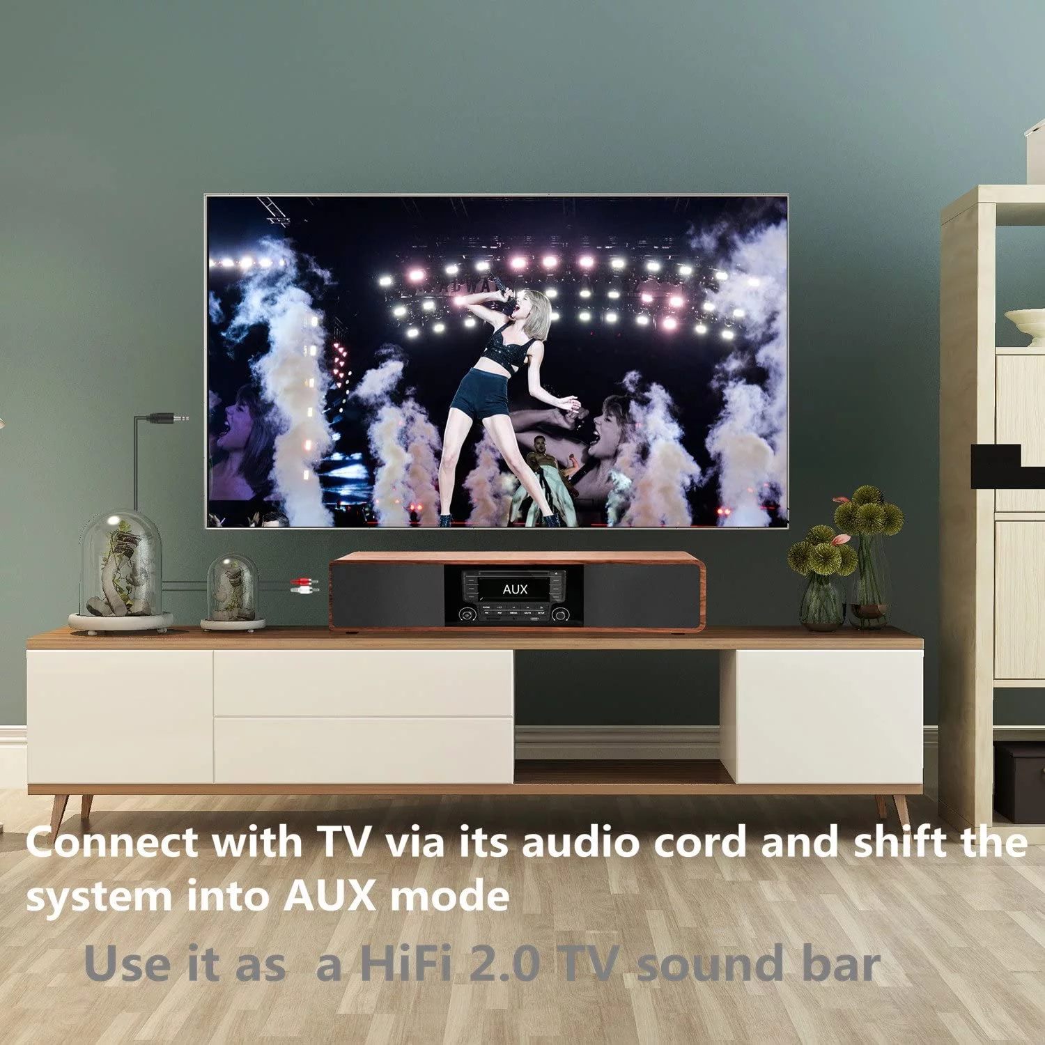 Open Box KEiiD CD Player for Home with Bluetooth Stereo System Wooden Desktop Speakers FM USB 20 lb
