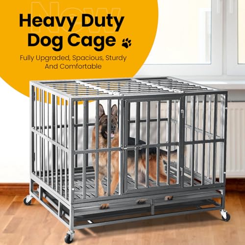 Oranland 48 inch Heavy Duty Indestructible Dog Crate,2025 New Upgraded Reinforced Baseplate for Large Dogs