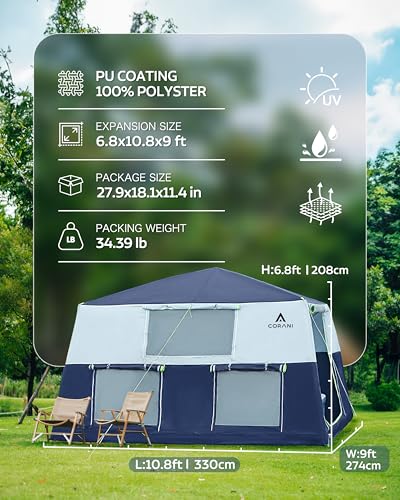 14.1'x6.5'x9' Inflatable Tents for Camping, Portable 6/8/10 Person Blow Up Air Tent