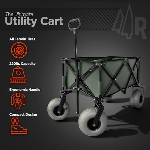 Beach Wagon with Big Wheels for Sand - All Terrain Steel Frame Utility Cart with 9" Pneumatic Tires
