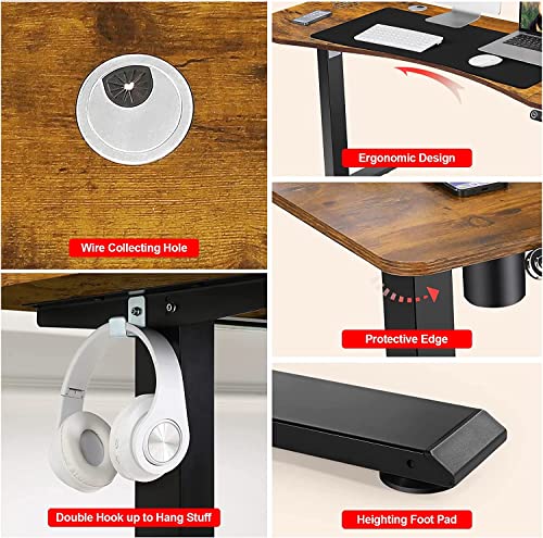Electric Standing Adjustable Height Desk 55'' x 24''Sit Stand Desk with Charging Station, 2 USB Ports, 3 Power Outlets, 4 Caster