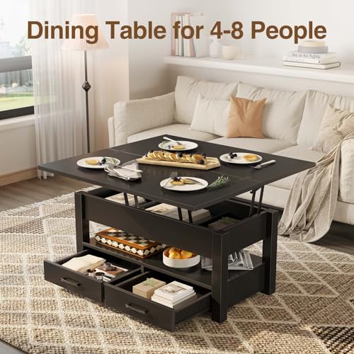 Rolanstar Coffee Table Lift Top, Multi-Function Convertible Coffee Table with Drawers and Hidden Compartment