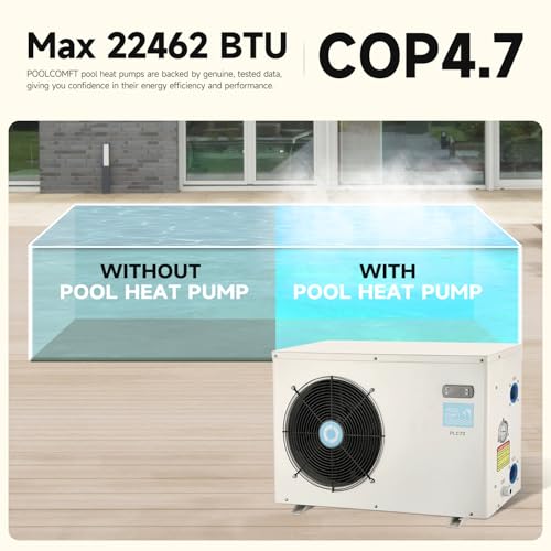 14000BTU Above Ground Pool Heater, Electric Swimming Pool Heat Pumps for Pools up to 4000 gallons, Fits 9/11/15 Foot Pool and Spas, 120V/60Hz, PLC50