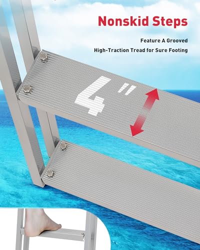CO-Z 3 Step Removable Dock Ladder, Pontoon Boat Ladder with 350lb Load, Aluminum Swim Ladder with Wide Step & Nonslip Tread