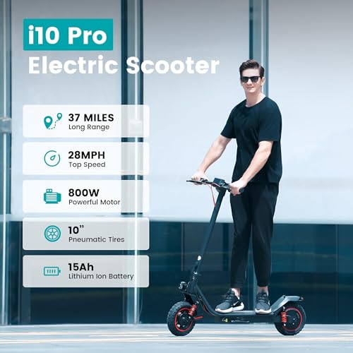iScooter Electric Scooter Adults, 50/37 Miles Long Range,25/28 MPH Max Speed,750/800W Motor E Scooter Foldable with 10" Pneumatic Tires, Turn Signals