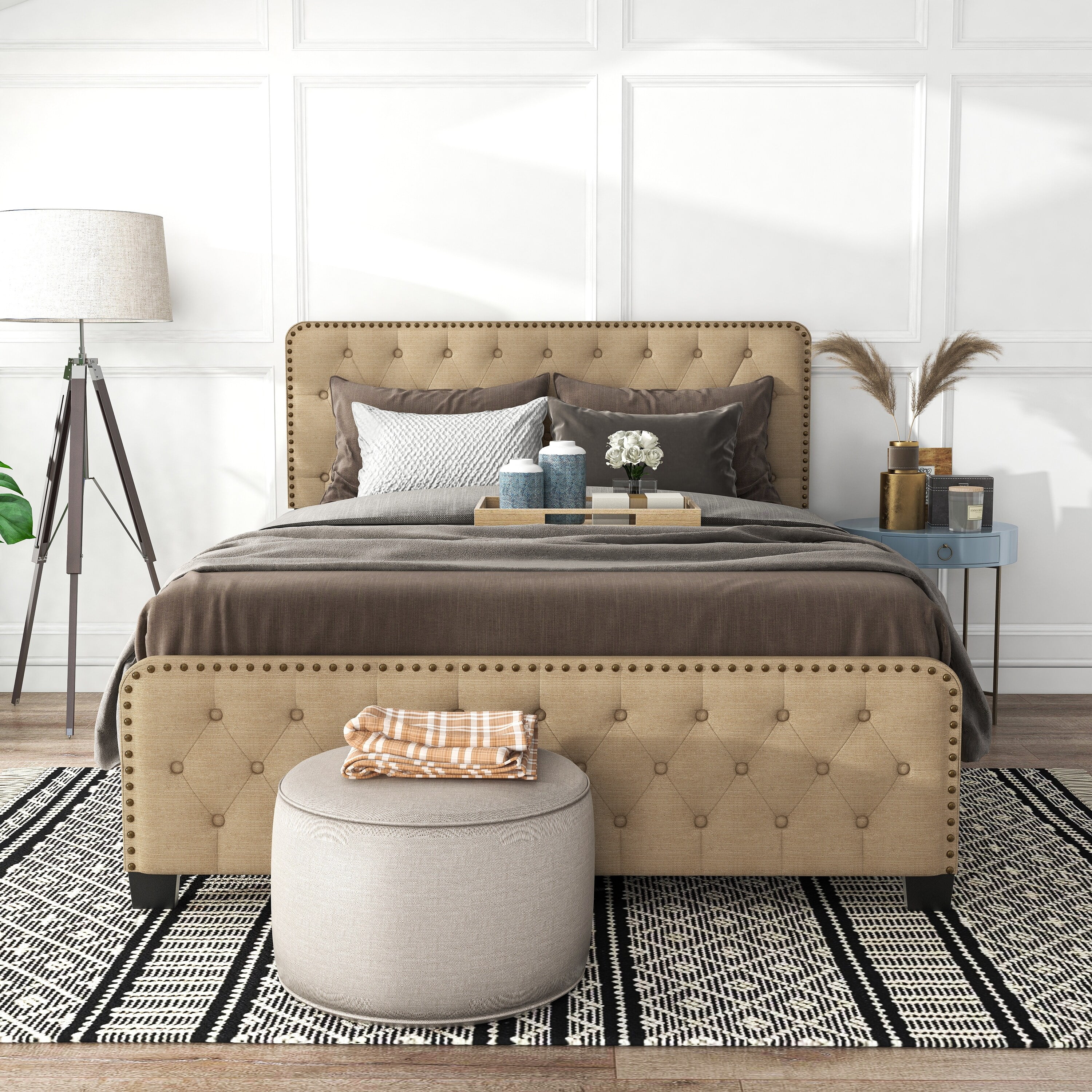 Furniture of America  Tilly Button Tufted Fabric Upholstered Bed Brown King