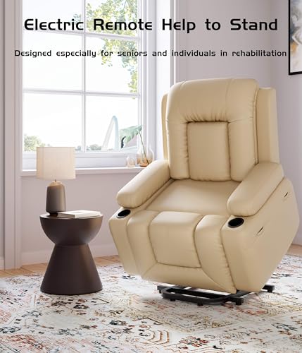GarveeHome Power Lift Recliner Chair - Heat and Massage, Faux PU Electric Lift Recliner for Elderly & Mobility Impaired, Adjustable Back and Legs