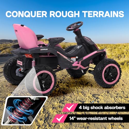 24V Ride on Toy for Big Kids, Kids' Electric Vehicles Outdoor Race Toy with 4 Strong Motors Total 300W Bluetooth Speaker and 24V 7AH Big Battery