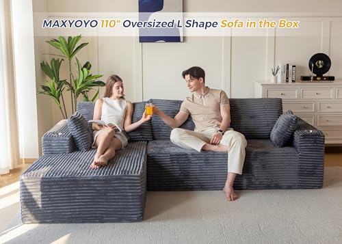 MAXYOYO 110" Modular Sectional Couch with L-Shape Chaise, Modern Boneless Couch for Living Room, Sofa in A Box, Oversized Sofa Sleeper with Deep Seat