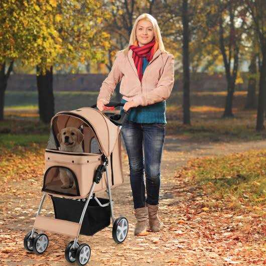 Costway Foldable 4-Wheel Pet Stroller with Storage Basket - Pet Supplies online store