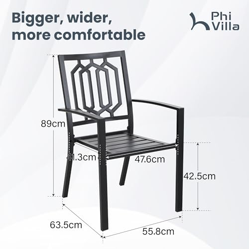 PHI VILLA Stackable Wrought Iron Patio Dining Chairs - Set of 2 Black Outdoor Chair Bistro Metal Chairs, Support 300 LBS