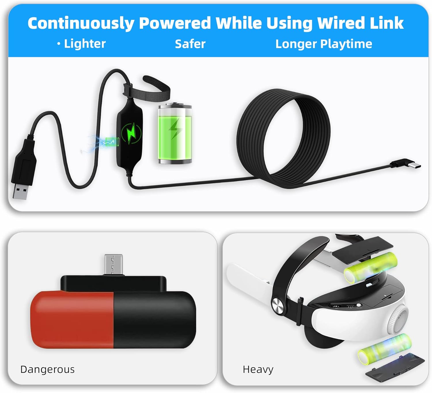 Kuject Design 16FT Link Cable for Oculus Quest 2, with Separate Charging Port for Ultra-Durable Power