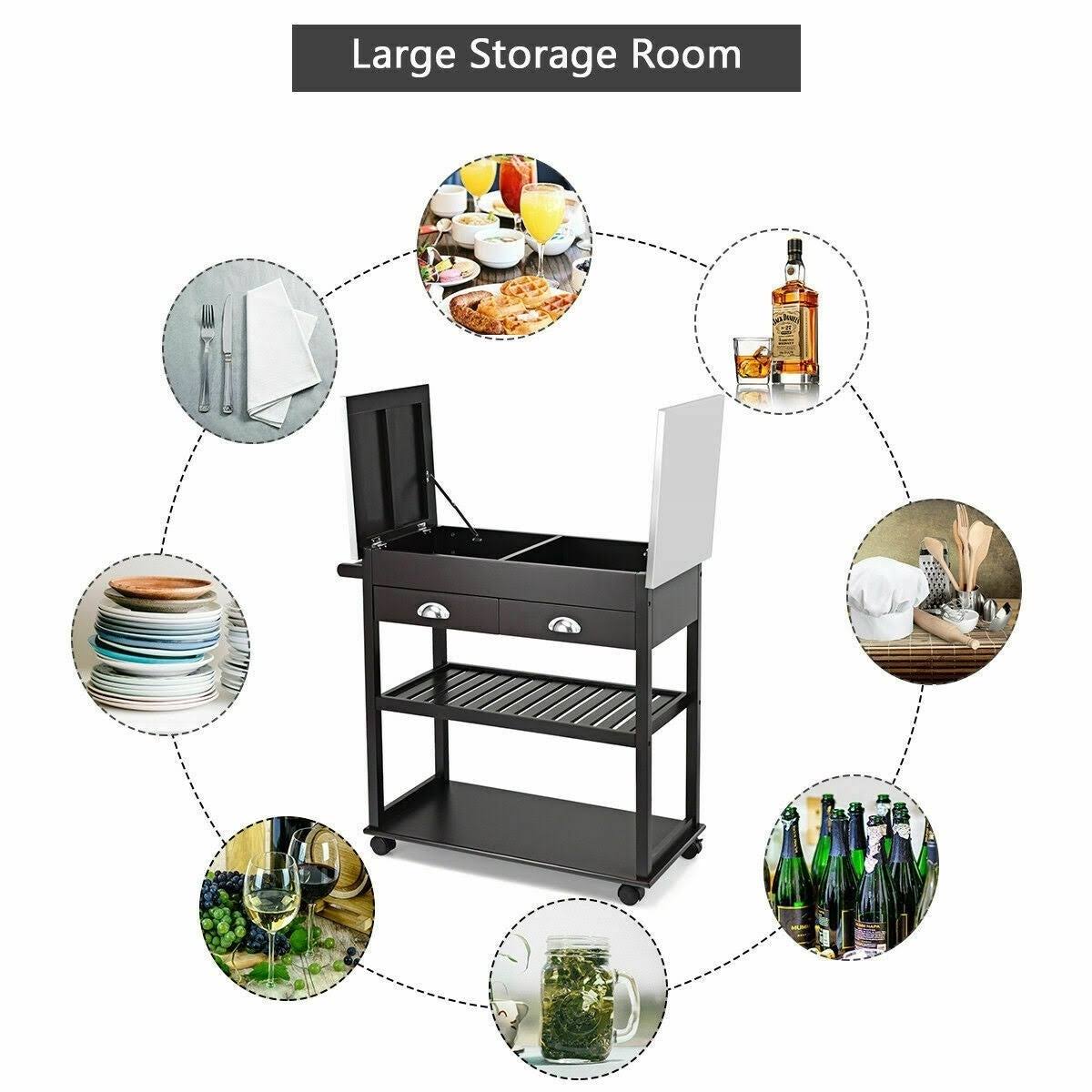 Stainless Steel Mobile Kitchen Trolley Cart with Drawers u0026 Casters - 34.5x22 x 16x22 x 32x22 (L x W x H) - White