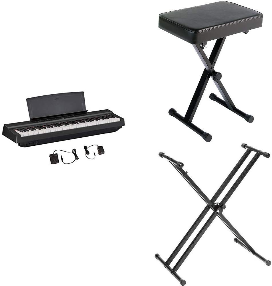 YAMAHA P125 88-Key Weighted Action Digital Piano with Power Supply and Sustain Pedal, Black