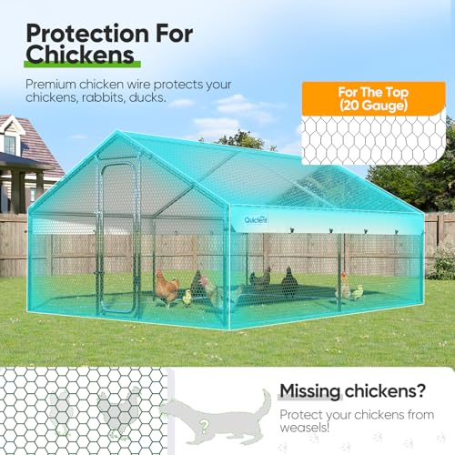 Quictent Large Metal Chicken Coop Run for 10+ Poultry with Galvanized Hardware Cloth and Waterproof Roof Cover