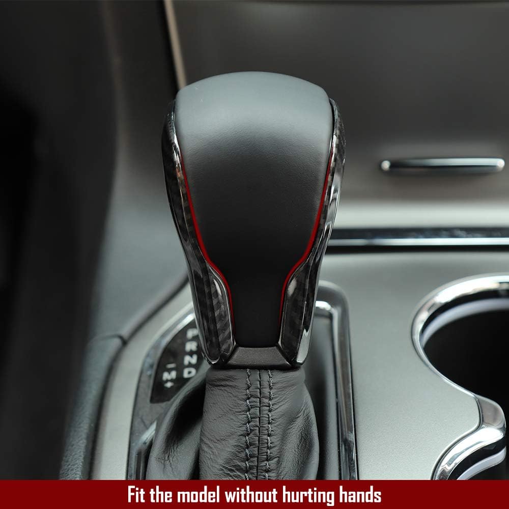 CheroCar Carbon Fiber Grain Gear Shift Knob Decoration Trim for 2017-2020 Jeep Grand Cherokee, Interior Accessories, 2 Pack