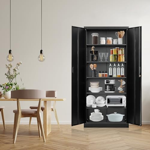 Metal Storage Cabinet, 72" H x 36" W x 18" D Locking Cabinet with Adjustable Shelves, Steel Storage Cabinets for Garage, Home, Office, Pantry (White)