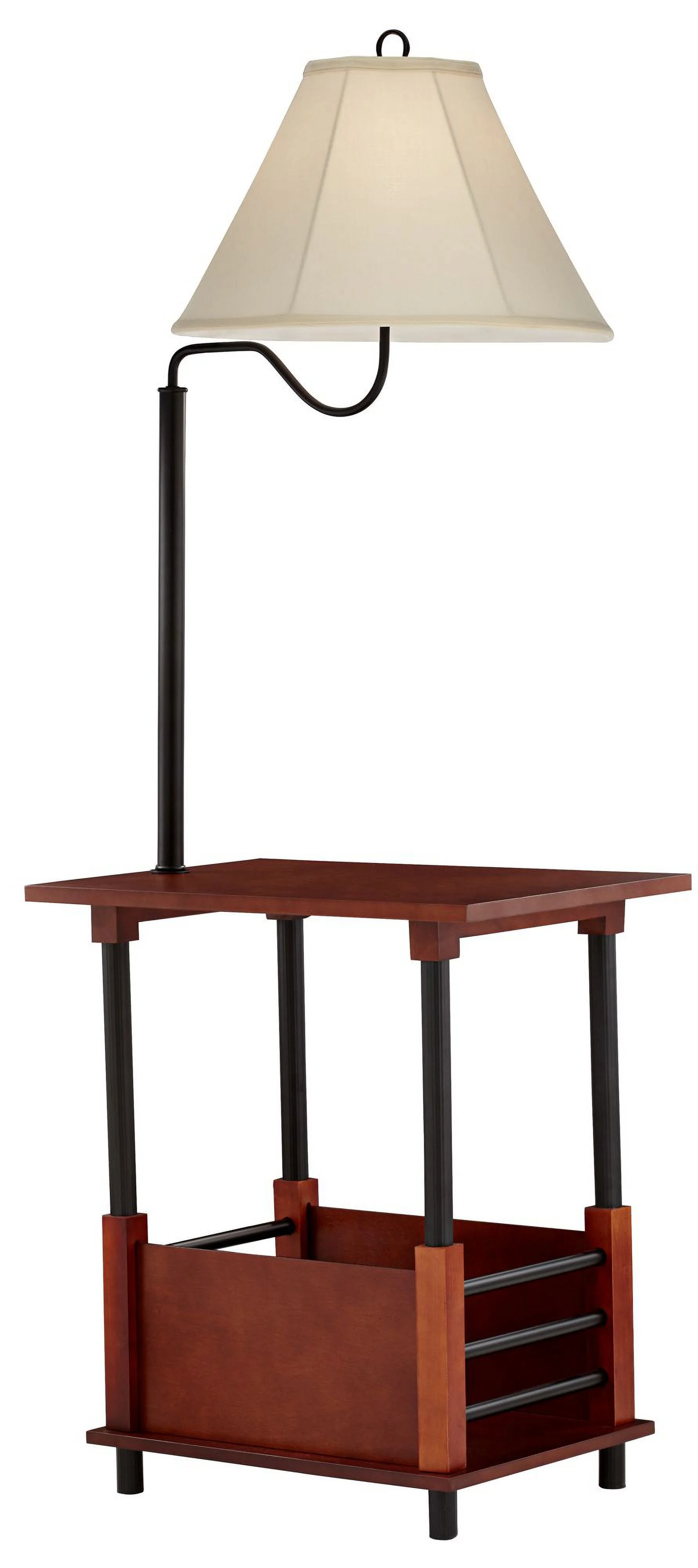 Regency Hill Marville Mission Rustic Farmhouse Floor Lamp with End Table 55" Tall Wood Open Crate Swing Arm Off White Empire Shade for Living Room