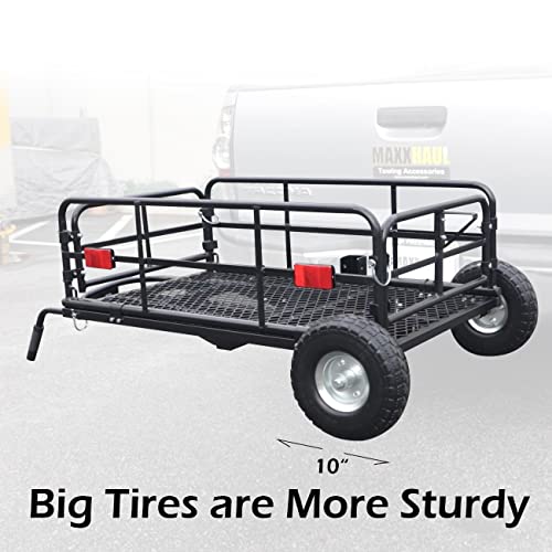 MaxxHaul 50243 Foldable Hitch N Roll Cargo Carrier Cart With Quick Detachable Basket Rack With 10 inch Flat Free Tires for Home Camp Travel Ranch SUV