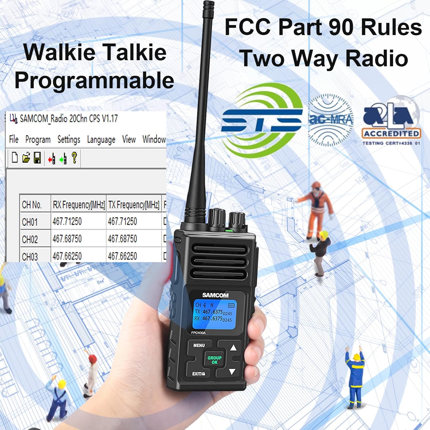 SAMCOM FPCN30A Two Way Radios Long Range 5 Watts Walkie Talkies for Adults Rechargeable 2 Way Radios UHF Programmable Handheld Business Radio 1500mAh