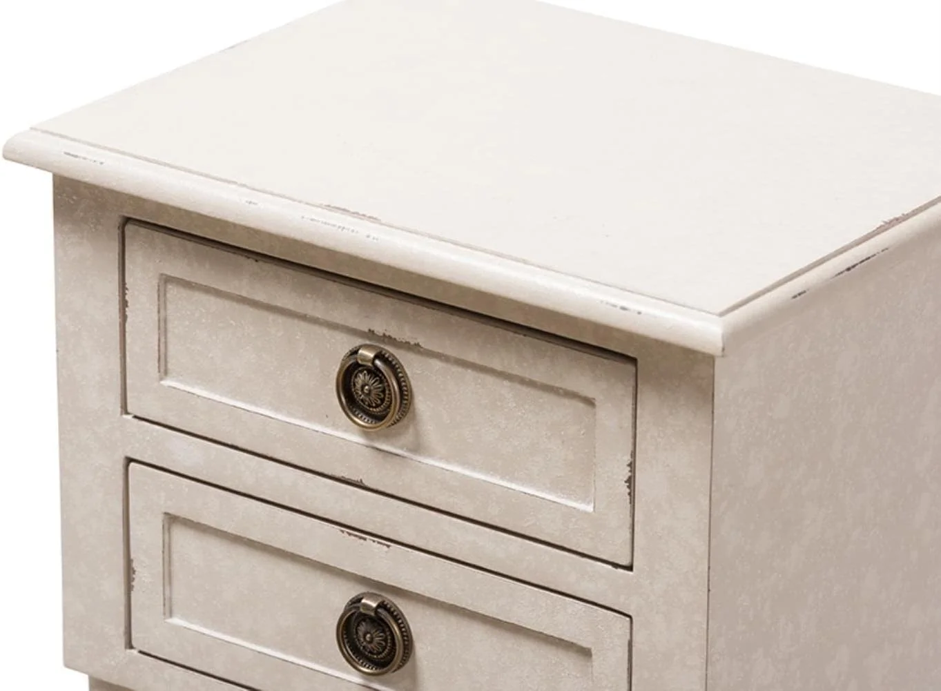 Lenore Country Cottage Farmhouse Whitewashed 2-Drawer Nightstand