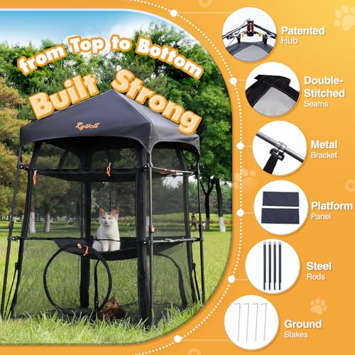 Extra Large Catio Outdoor Cat Enclosure, Rywell 3-Tier Spacious Outdoor Cat Tent, Weatherproof&Sunproof with 5 Windows