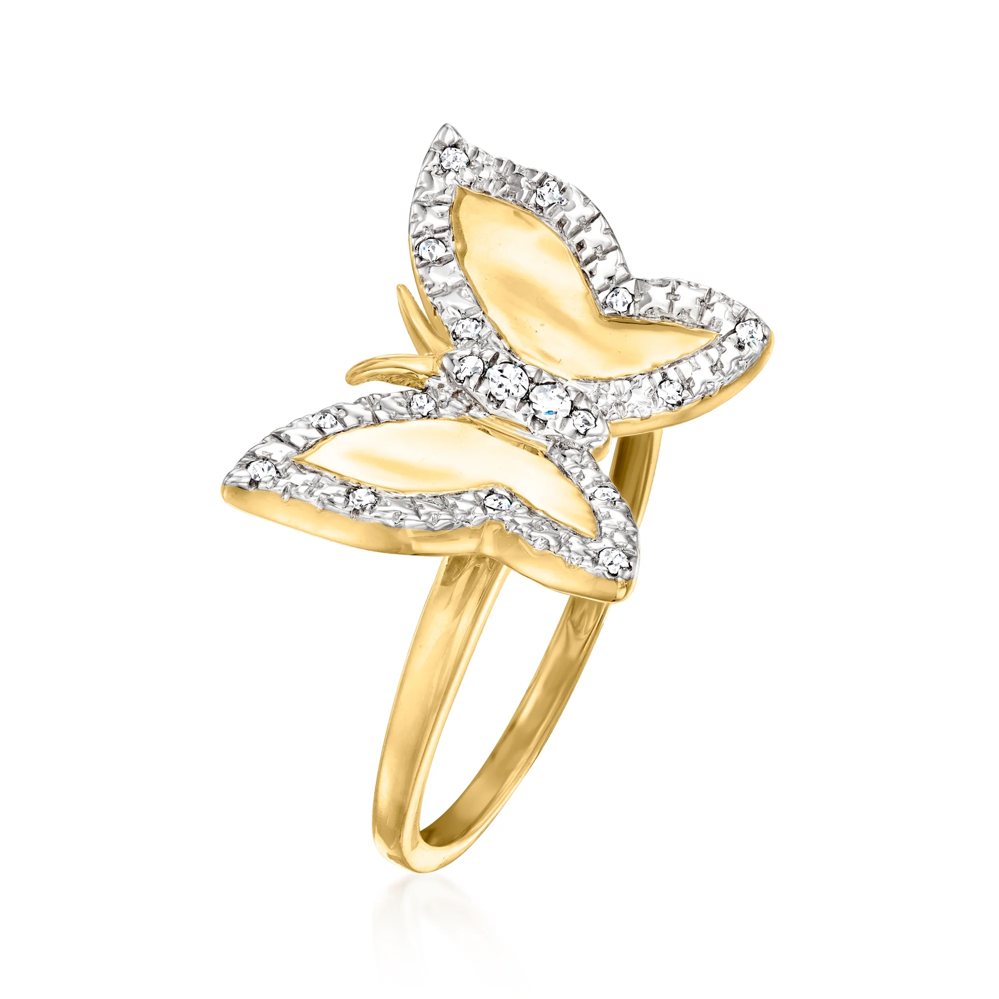 Ross-Simons 0.11 ct. t.w. Diamond Butterfly Ring in 18kt Gold Over Sterling, Women's, Adult