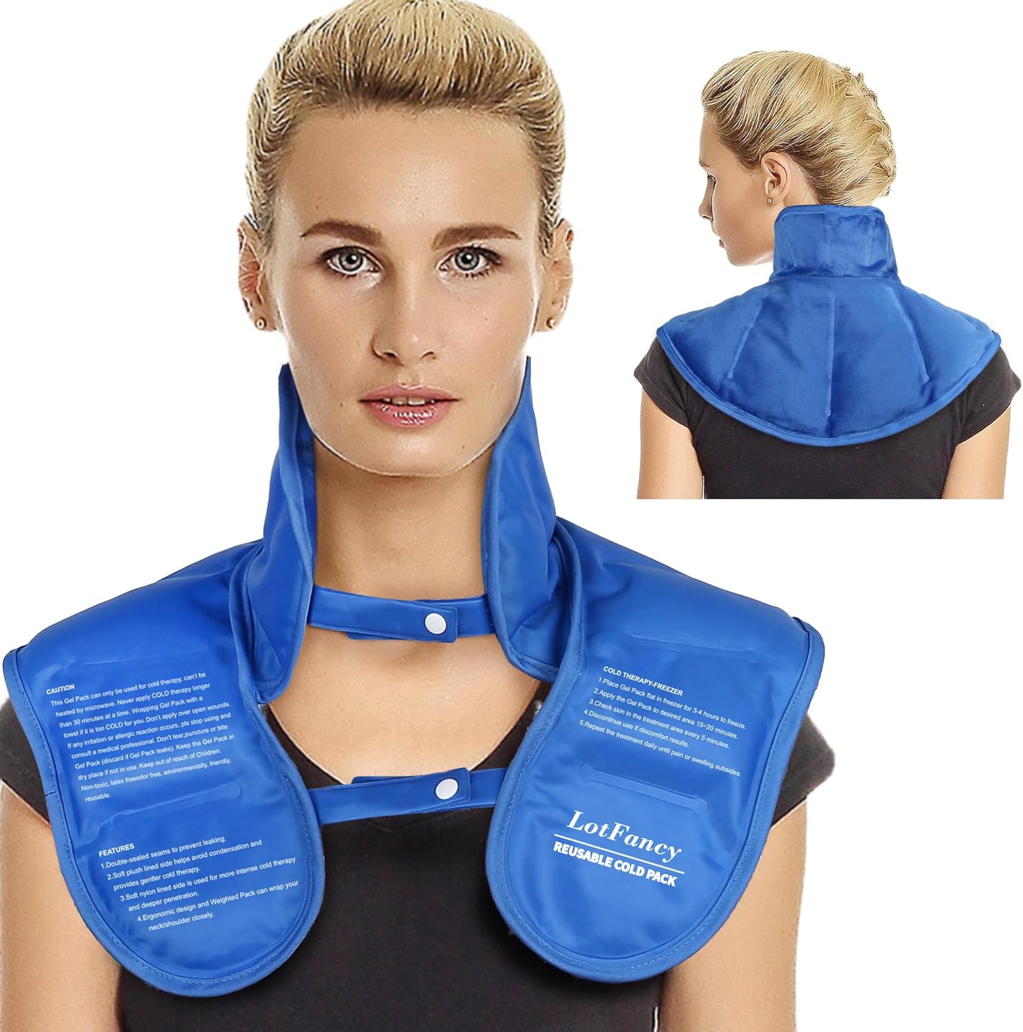LotFancy Neck and Shoulder Gel Ice Pack, Reusable Cold Neck Wrap for Pain with Adjustable Straps, Flexible Cold Therapy for Swelling, Injuries