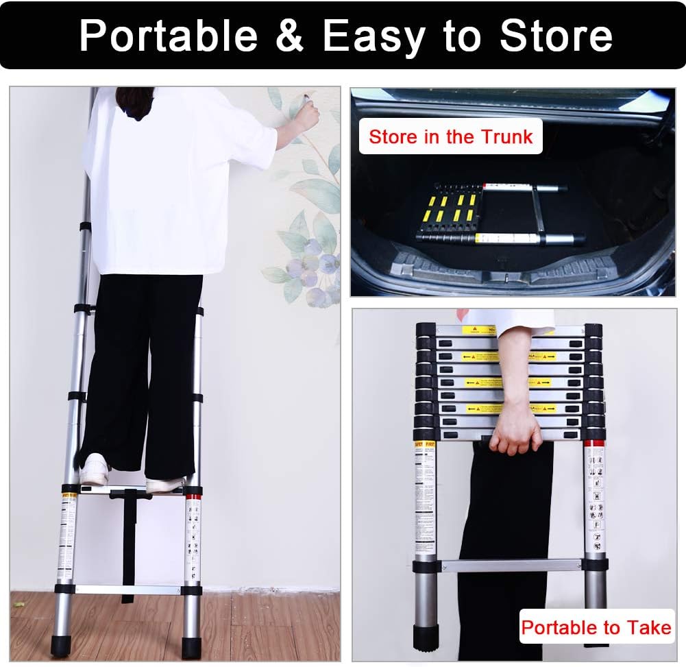 9.5FT Extension Telescoping Ladder, Aluminum Telescopic Ladders, Retractable Folding Ladder for RV, Loft, Attic, Home, 330LB Capacity
