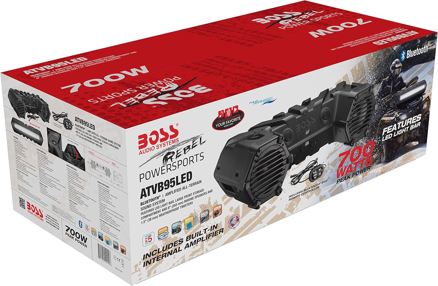 BOSS Audio Systems ATVB95LED UTV ATV Speakers - Weatherproof, ATV Soundbar, 8 Inch Speakers, 1.5 Inch Tweeters, Amplified