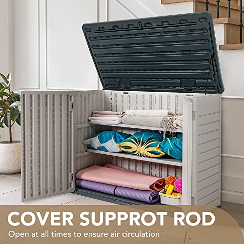 Devoko Resin Outdoor Storage Shed 34 Cu Ft Horizontal Outdoor Storage Cabinet Waterproof Patio Tools Storage Box for Sofa Cushion