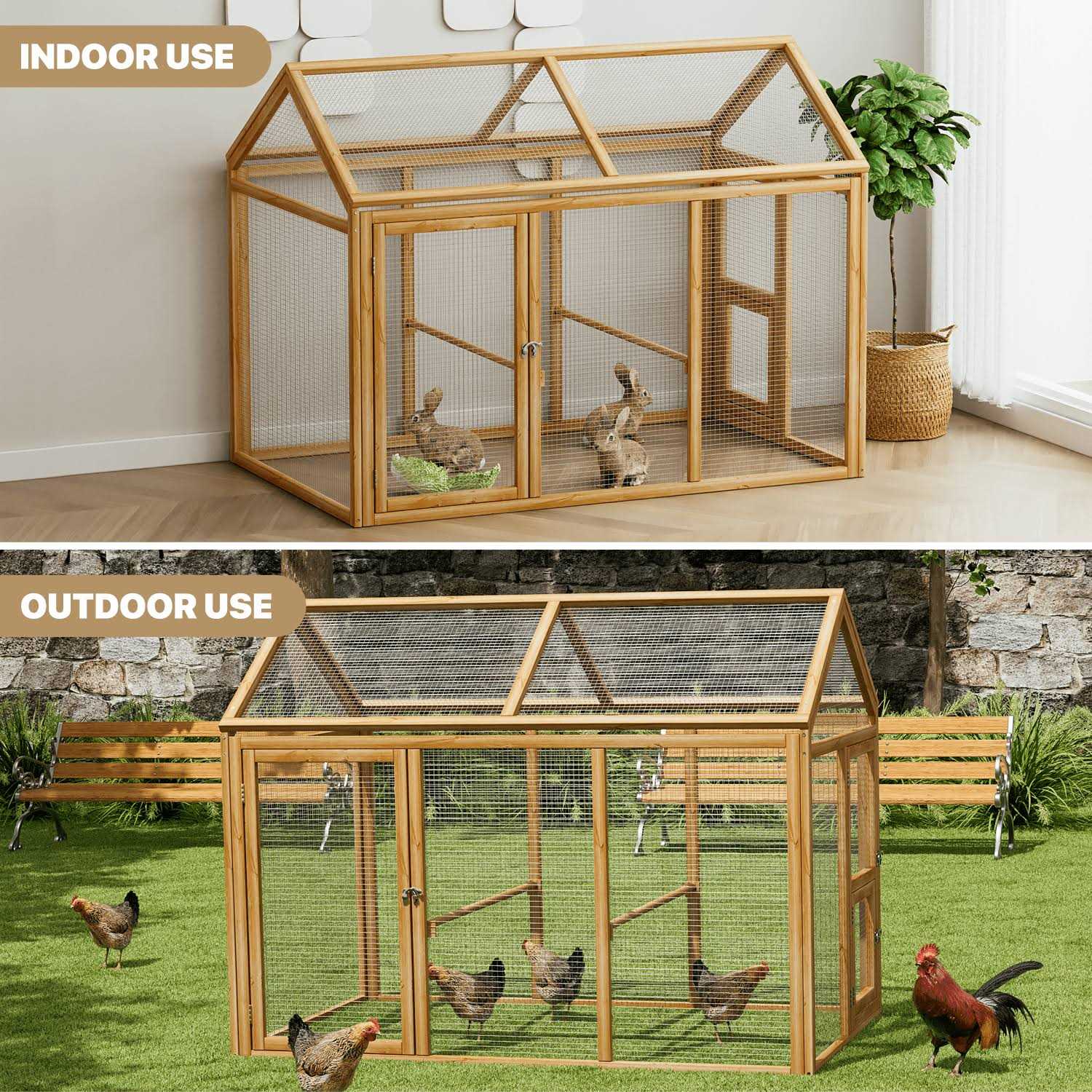 MoNiBloom Outdoor Chicken Coop Large Hen House Poultry Cage with Roosting Rods - Pet Supplies online store